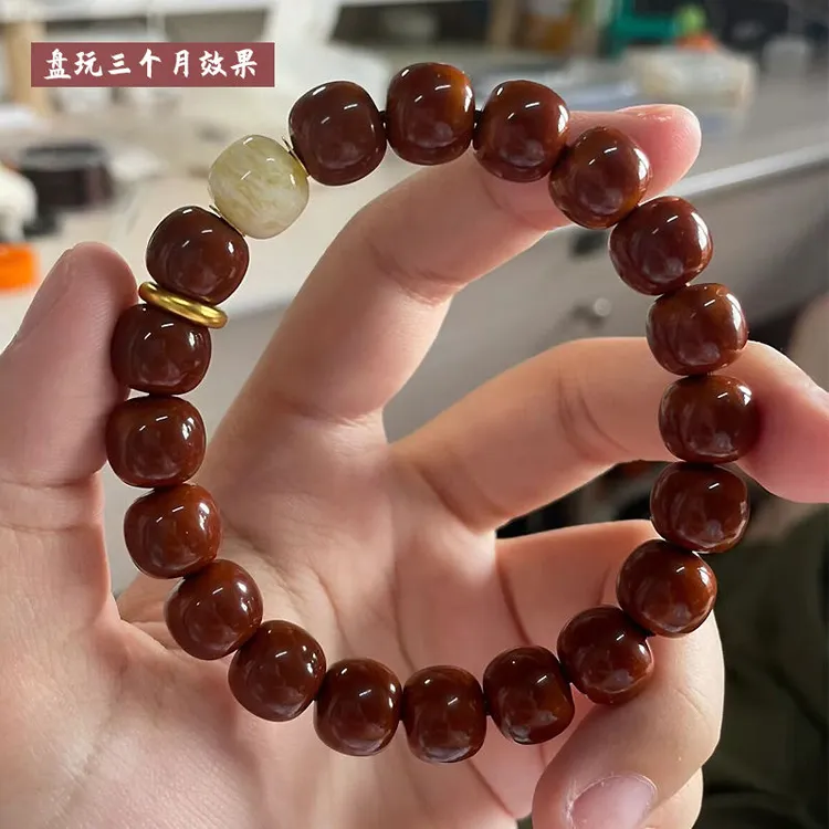 猴头手串盘玩老型光珠单圈百搭文玩女绕指柔核桃手串串珠男手链