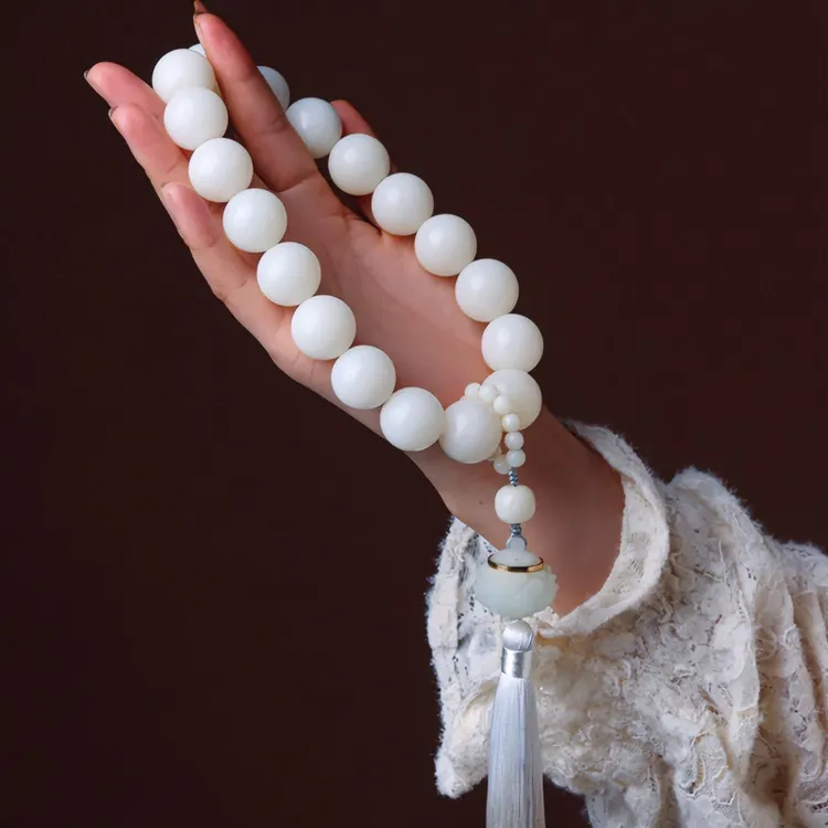 大尺寸白玉菩提手持十八子莲花流苏古风百搭菩提念珠盘串文艺手串