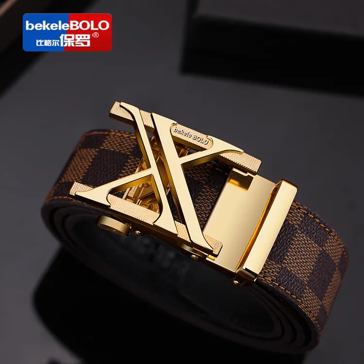 比格尔保罗头层牛皮腰带男款自动扣皮带男中年男士青年真皮裤腰带