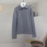 【8155】高品质原创设计灰色时尚百搭翻领针织衫即