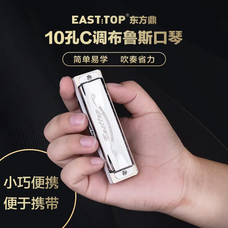 EASTTOP东方鼎10孔蓝调布鲁斯口琴成人自学入门十孔演奏款T008