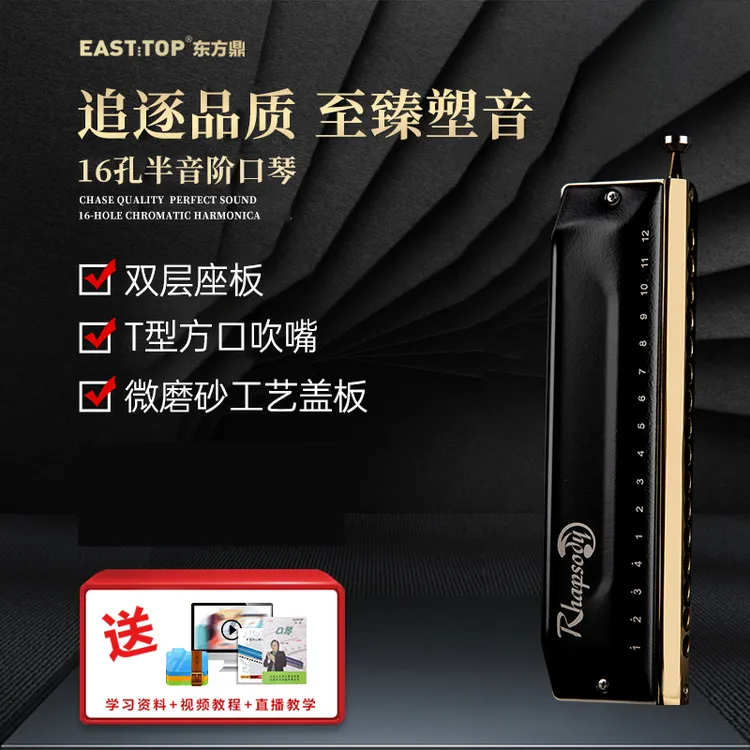 EASTTOP东方鼎16孔双座板半音阶口琴成人专业演奏高档狂想曲