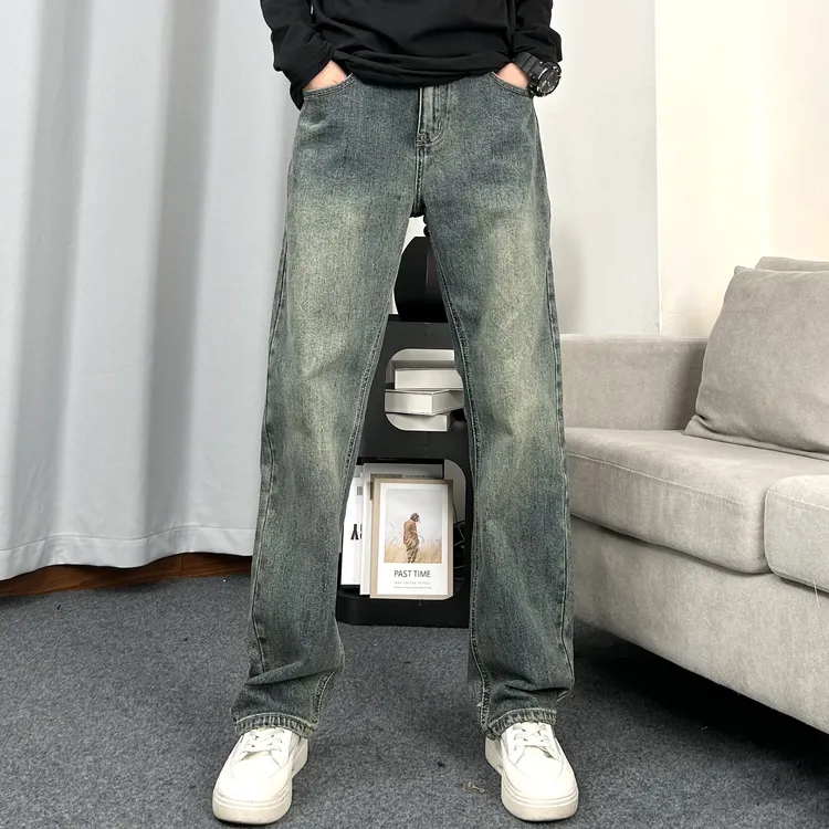 美式牛仔裤直筒宽松新款春秋弹力长裤子高街百搭水洗做旧男款