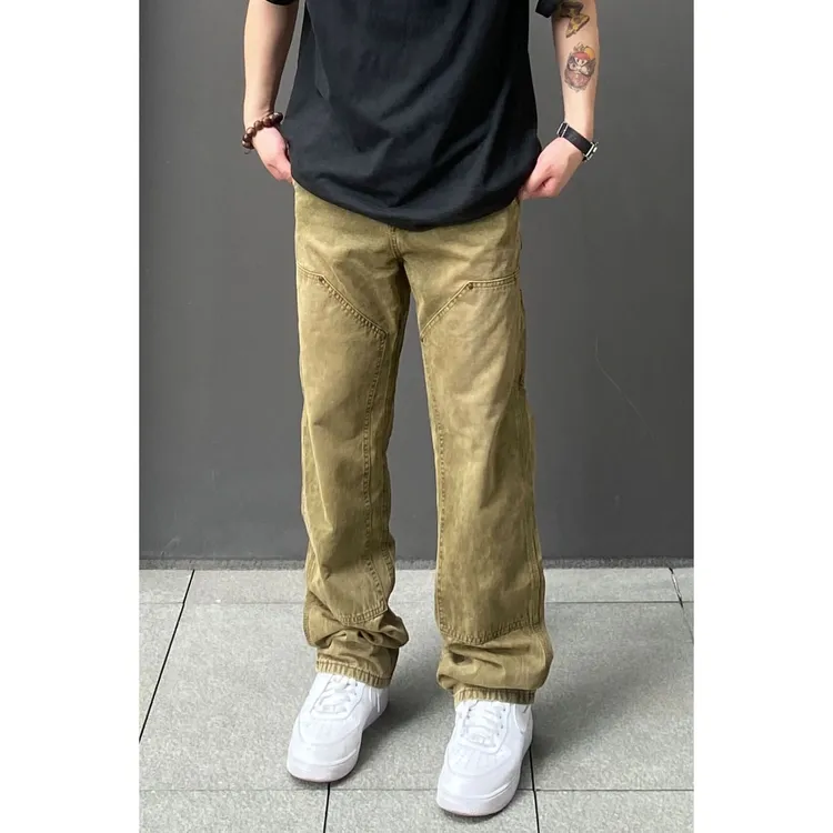 98SQUID 美式复古高街水洗做旧拼接设计废土风牛仔裤男女休闲长裤