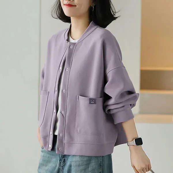 圆领棒球服女休闲百搭显瘦2024春季新款韩版长袖卫衣短款外套女