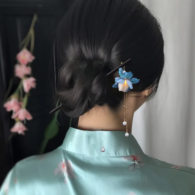 非金属木质发饰 古风流苏发簪发光灯笼簪子绢花木簪宫廷仙气头饰