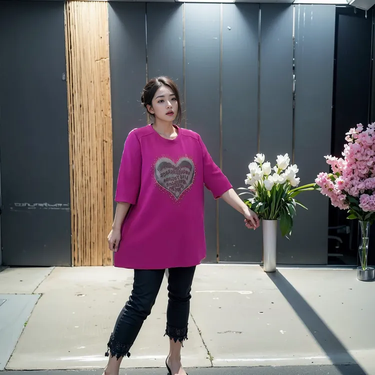 圆领烫钻字母爱心图案上衣大码女装秋季款百搭短袖T恤衫时尚休闲