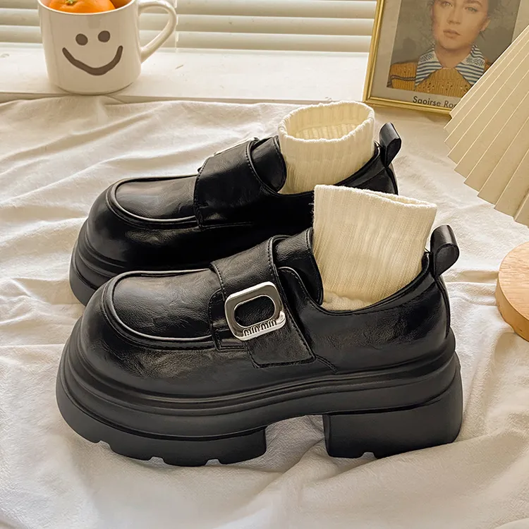 小码33松糕小皮鞋女厚底2025年春秋新款高跟小个子法式软底乐福鞋