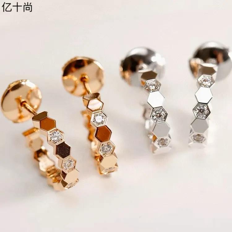 925银莫桑石耳饰 GRYSS 蜂巢间钻银耳圈耳环不掉色时尚大气MYCY