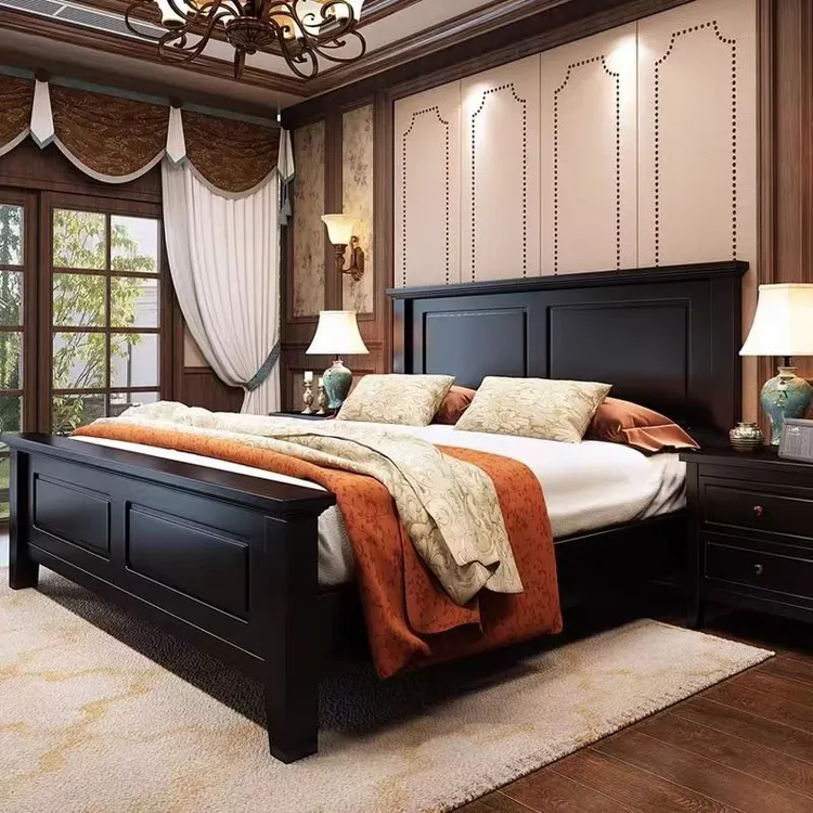 美式高箱轻奢实木床原木古典大床主卧室成套双人床纯实木家用单人
