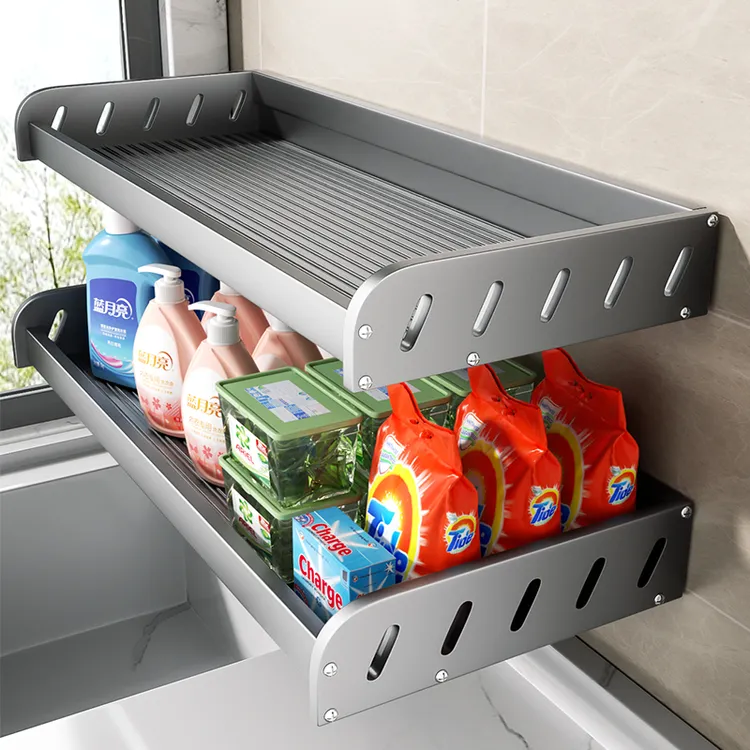 阳台洗衣池上方洗衣机置物架免打孔壁挂客厅养花卫生间收纳架子