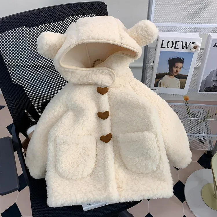 女童外套秋冬款2024新款加绒儿童冬装宝宝洋气小童毛毛衣上衣冬季