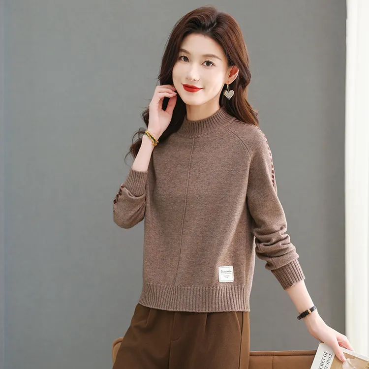 格子半高领针织打底衫女秋冬2025新款小个子内搭毛衣宽松短款洋气