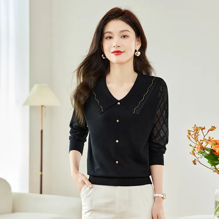 高级感蕾丝上衣桑蚕丝打底衫秋装2025新款女装时尚潮流精品针织衫