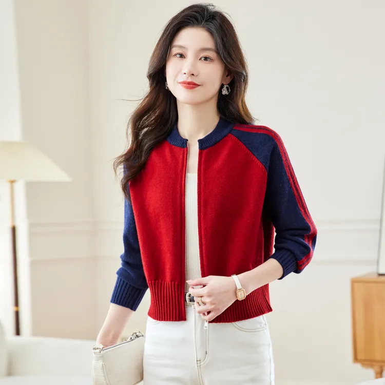 拉链毛衣外套女短款外搭2025新款小个子高腰上衣春秋小款针织开衫