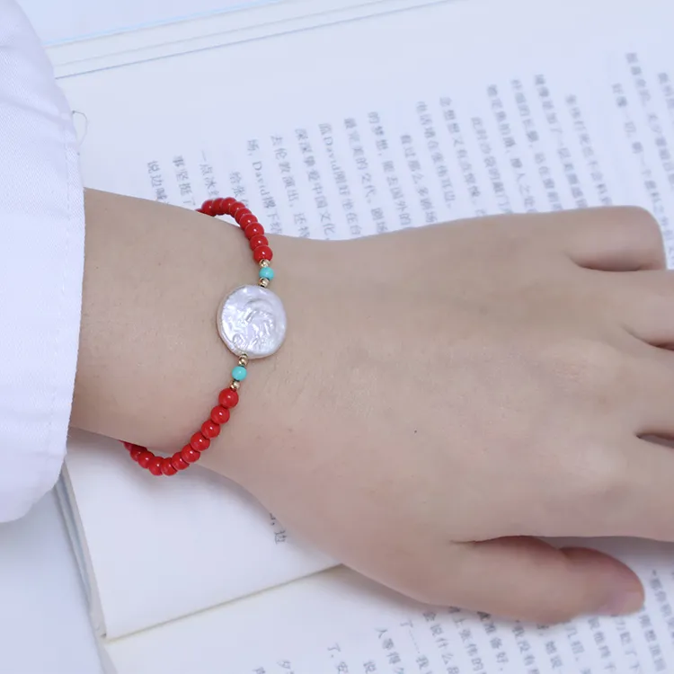 非金属仿珍珠手链 手链时尚红色简约气质手饰2024新款送闺蜜