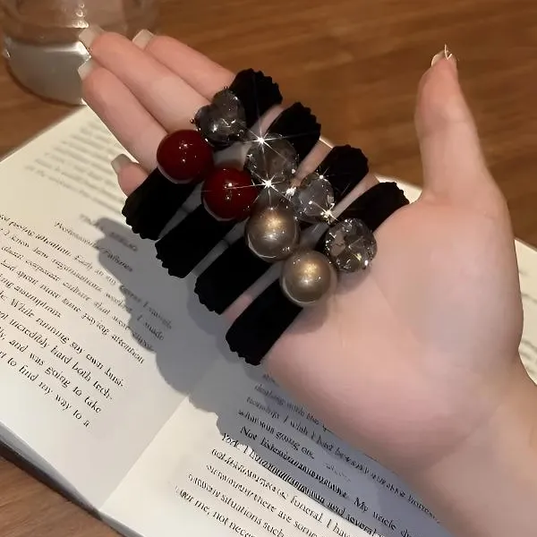 高级感闪钻珠珠发圈女网红2024新款气质丸子头扎头发绳高弹力头绳