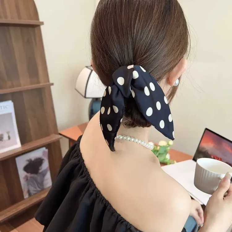 玫瑰的故事~波点蝴蝶结抓夹气质后脑勺半扎飘带马尾夹复古抓夹韩