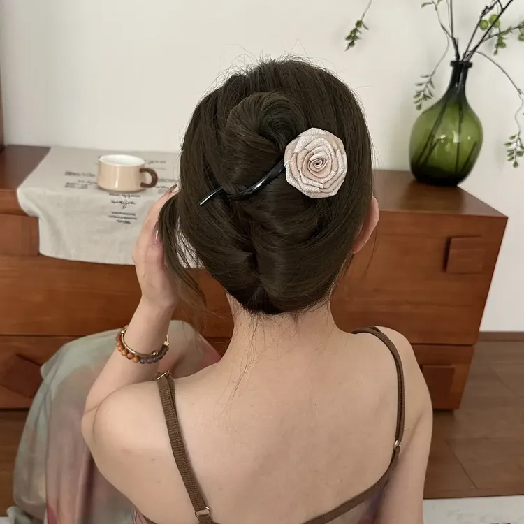 美拉德干枯玫瑰扭扭夹一字夹简约优雅气质头饰法式超仙温柔发饰