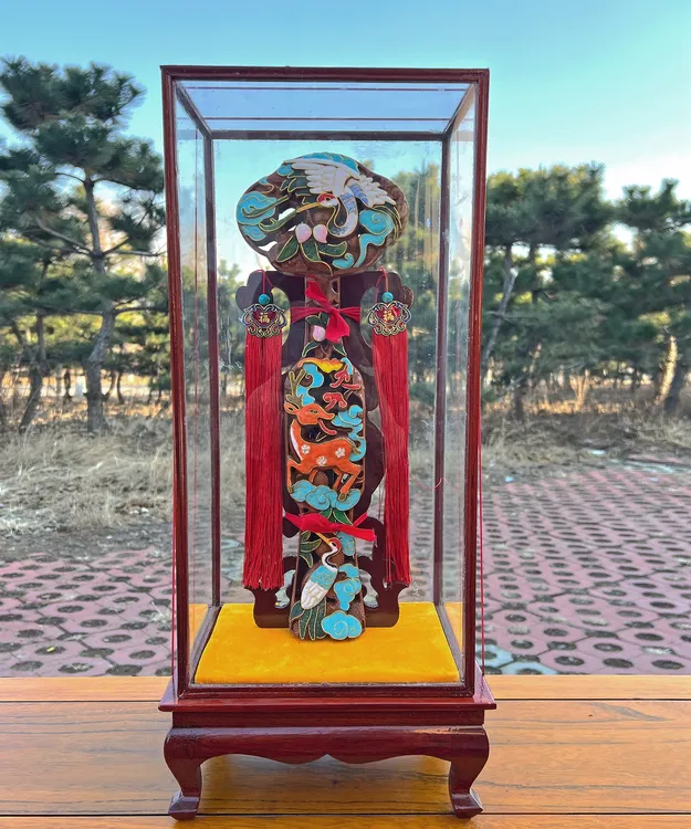 泰山鸿运阁桃木雕刻景泰蓝掐丝绘珐琅如意手工制