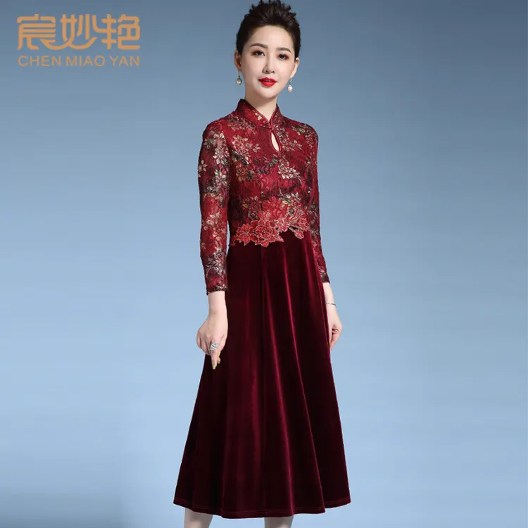 宸妙艳金丝绒旗袍喜婆婆嫁女儿结婚礼服妈妈装高贵中年女式连衣裙