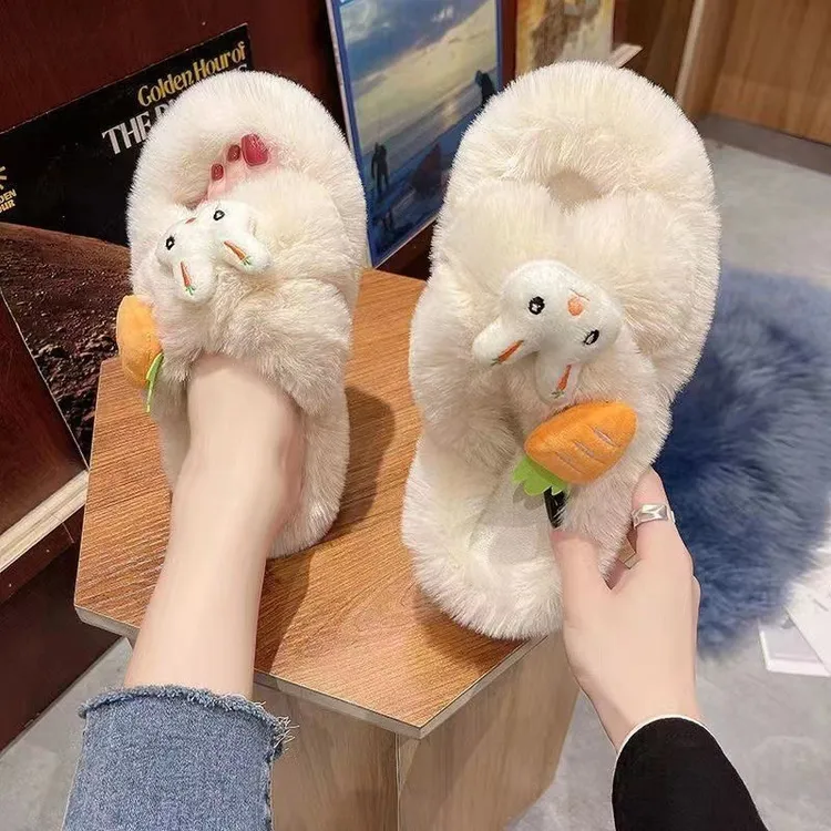 毛毛拖鞋女外穿25新款韩版ins潮鞋网红加绒一字厚底棉拖鞋居家用