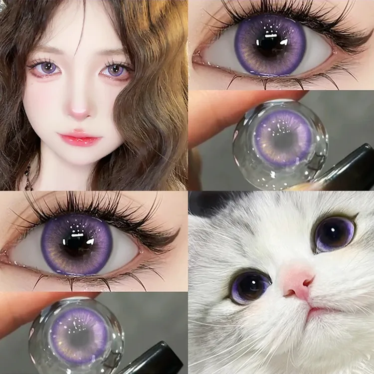 琪瞳梦幻渐变彩虹蔷薇紫美瞳大小直径半年抛水润不磨眼睛隐形眼镜