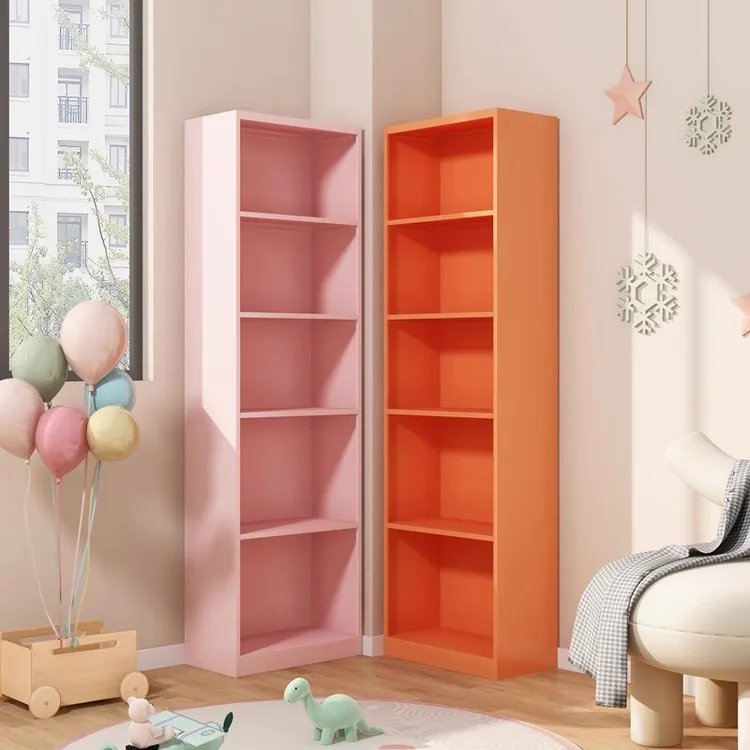 家用钢制书柜大容量多层落地书架带门夹缝转角收纳儿童书房置物架