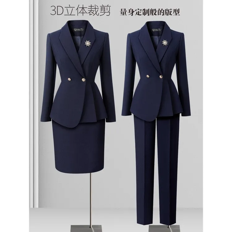 黑色职业西装套装女2025春季气质修身通勤酒店前台珠宝店工作服