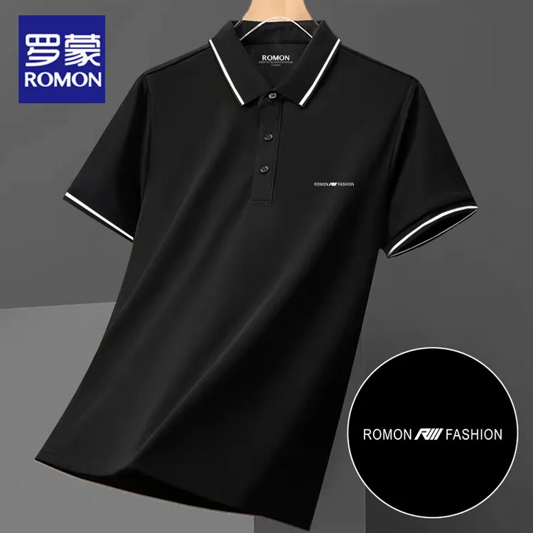 罗蒙polo衫短袖男士夏季翻领t恤2025新款休闲黑色商务修身上衣服