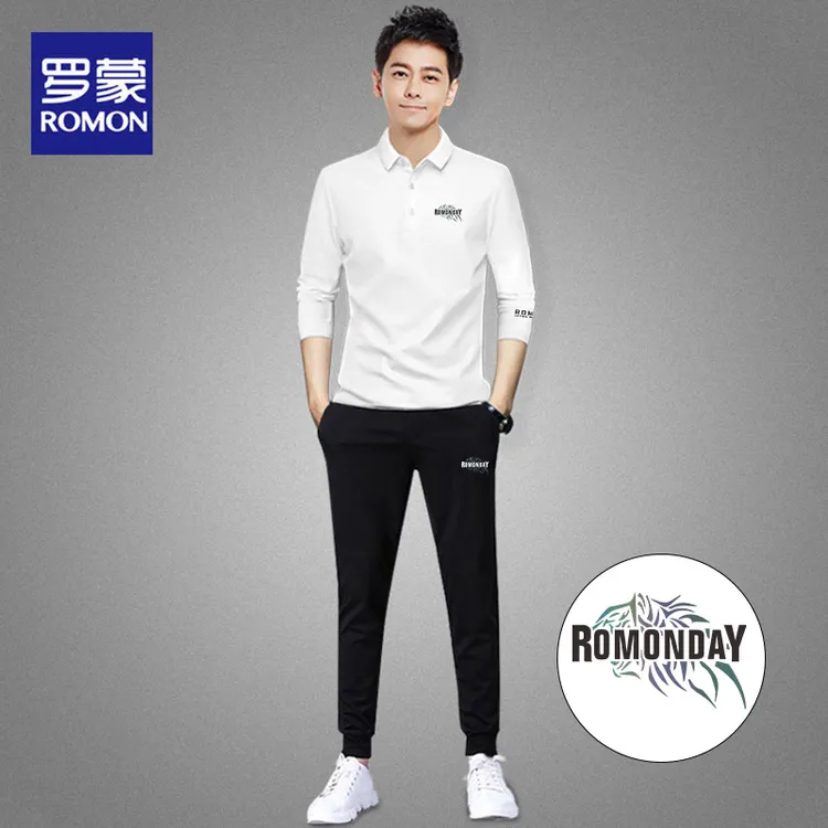 罗蒙长袖t恤男士运动两件套秋季polo衫休闲长裤百搭时尚套装R1250