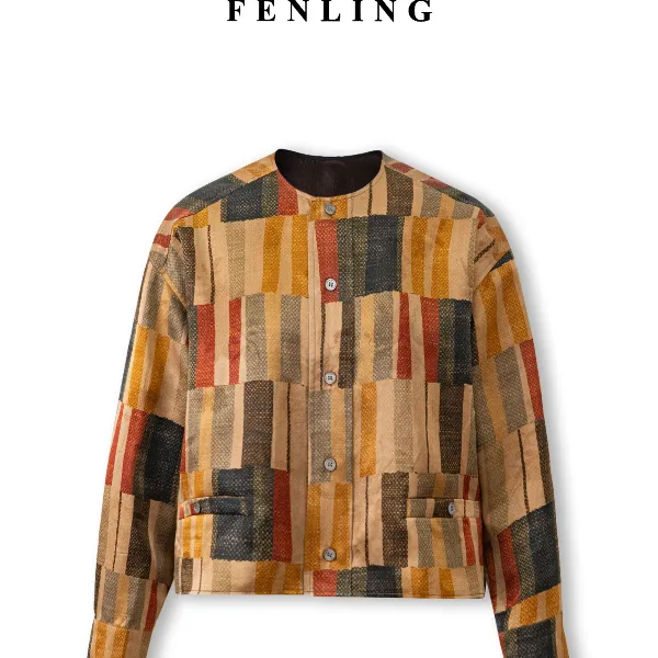 芬领-初秋-格子桑蚕丝香云纱提花圆领长袖时尚开衫外套WT18-21