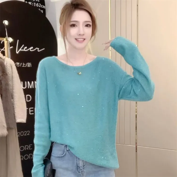 慵懒风套头针织衫女2025新款春季宽松设计感亮片毛衣洋气百搭上衣