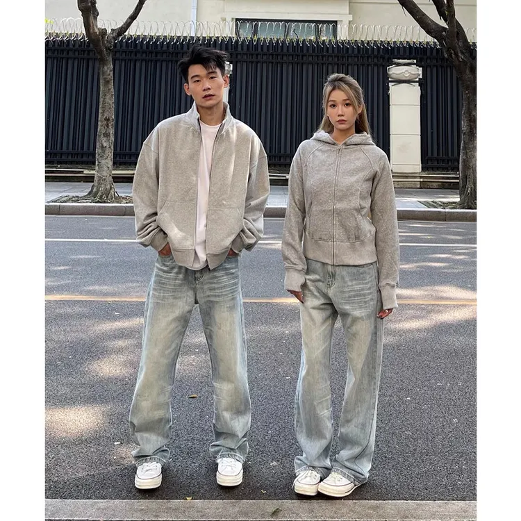 美式高街弯刀牛仔裤男秋冬痞帅高级感裤子cleanfit直筒阔腿微喇裤