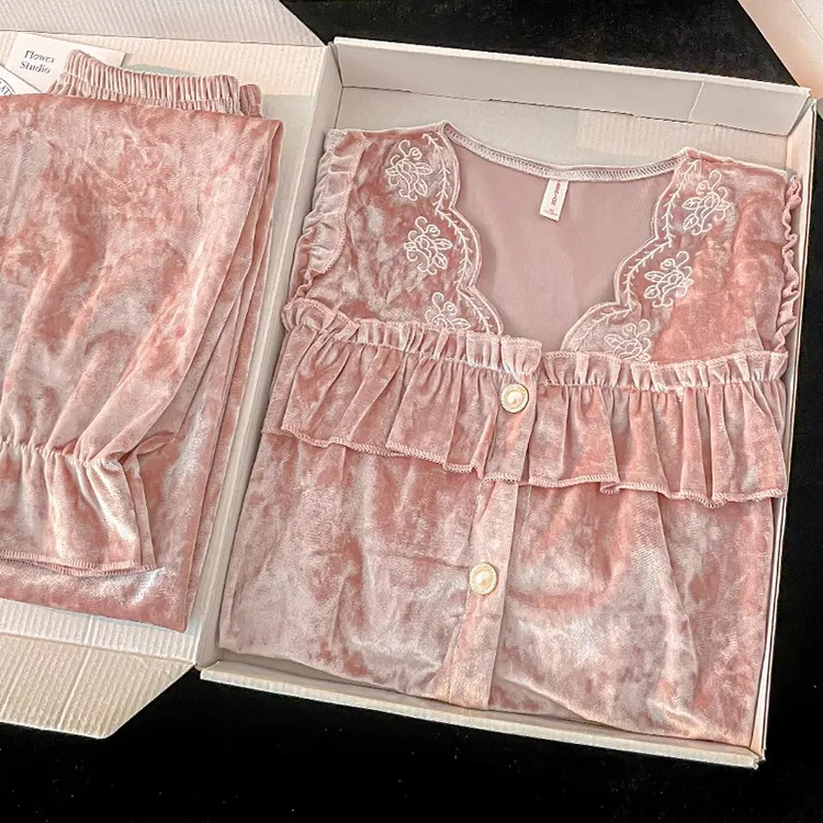 高级感韩版金丝绒睡衣ins风睡衣女秋冬季钻石绒网红两件套家居服