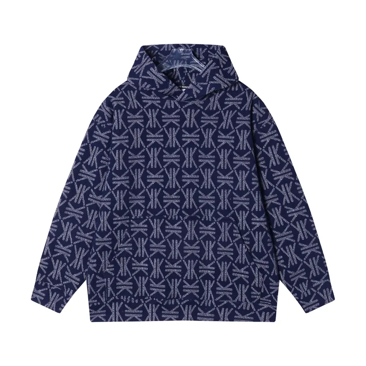 WY218秋季新款蓝色印花连帽时尚宽松卫衣潮流休闲百搭