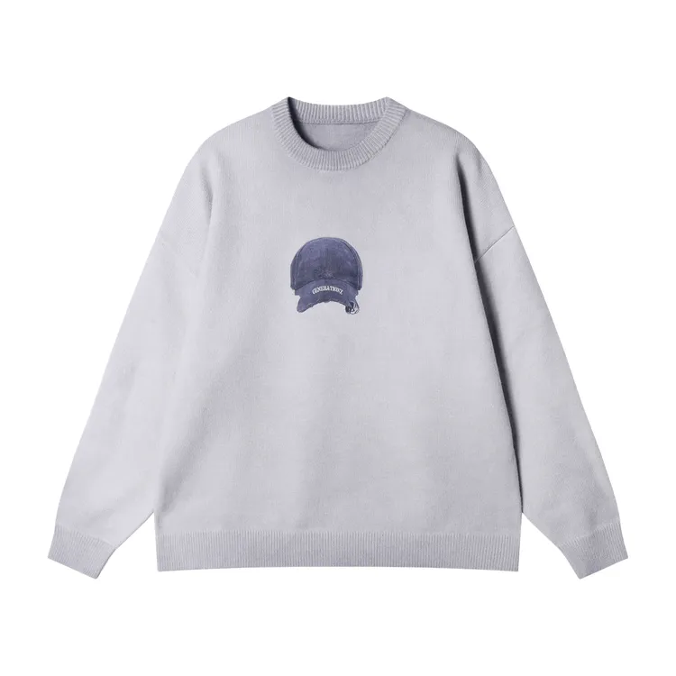 秋冬季新款潮流印花字母小众设计圆领套头宽松针织毛衣百搭简约