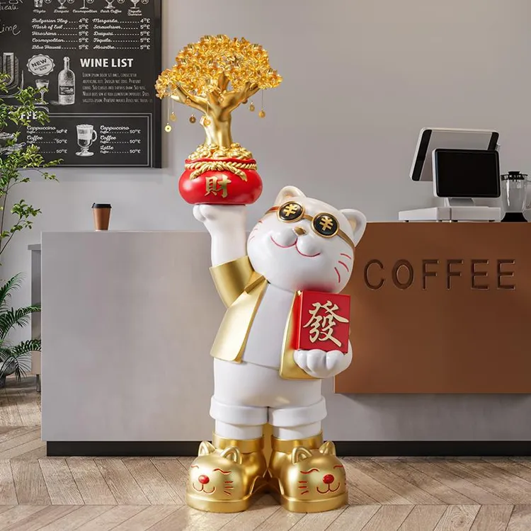 招财猫落地摆件咖啡店店铺收银台前台装饰品乔迁之喜开业礼物
