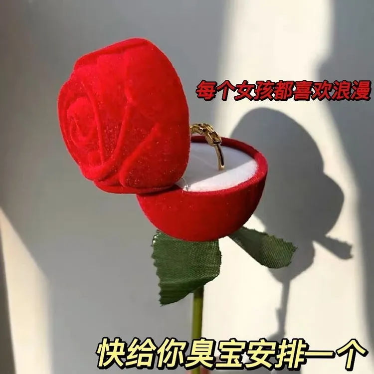 玫瑰花戒指盒求婚婚戒盒个性创意情侣情人节礼物送女朋友