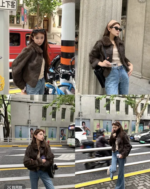 【上东老钱】2024秋冬新款短款兔毛一体毛毛外套