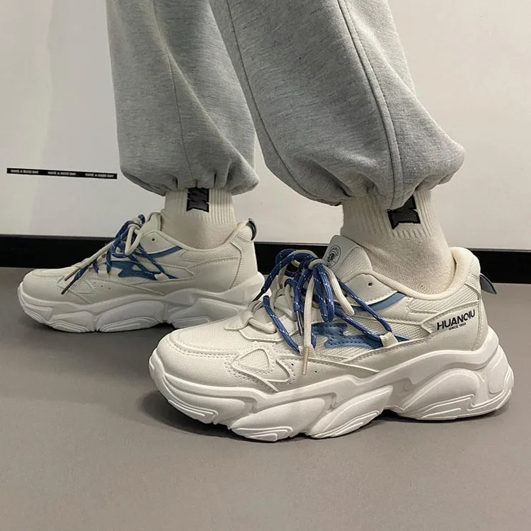 男鞋夏季透气网面潮流百搭运动跑步休闲学生厚底增高小白老爹潮鞋
