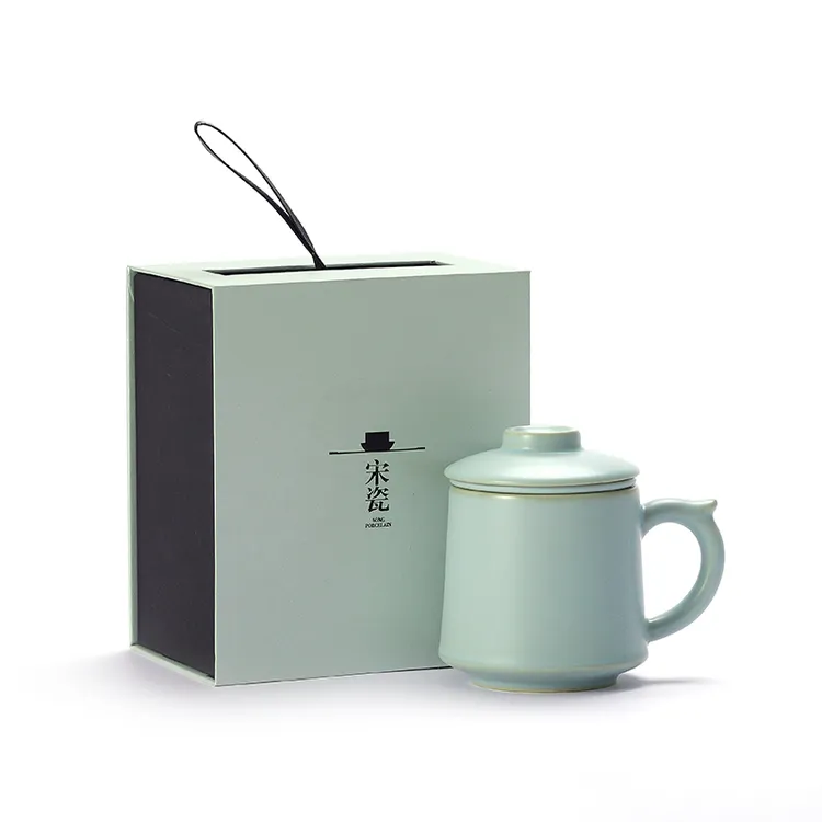 朴呈汝窑茶杯茶水分离办公杯陶瓷大容量马克杯高档带盖家用泡茶杯