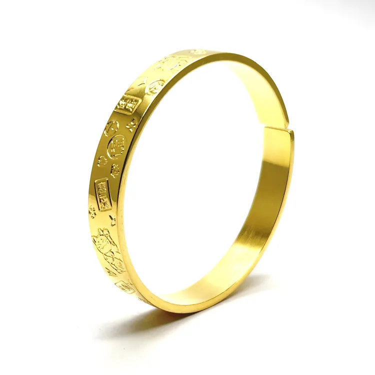 足银手镯 时尚精美吉言喜乐开口手镯 520送女友 送对象 送长辈