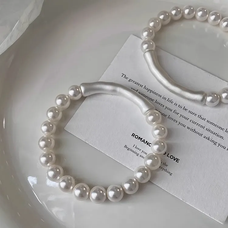 铜合金手链 仿珍珠竹节手链女轻奢小众精致高级感手串闺蜜手饰夏 