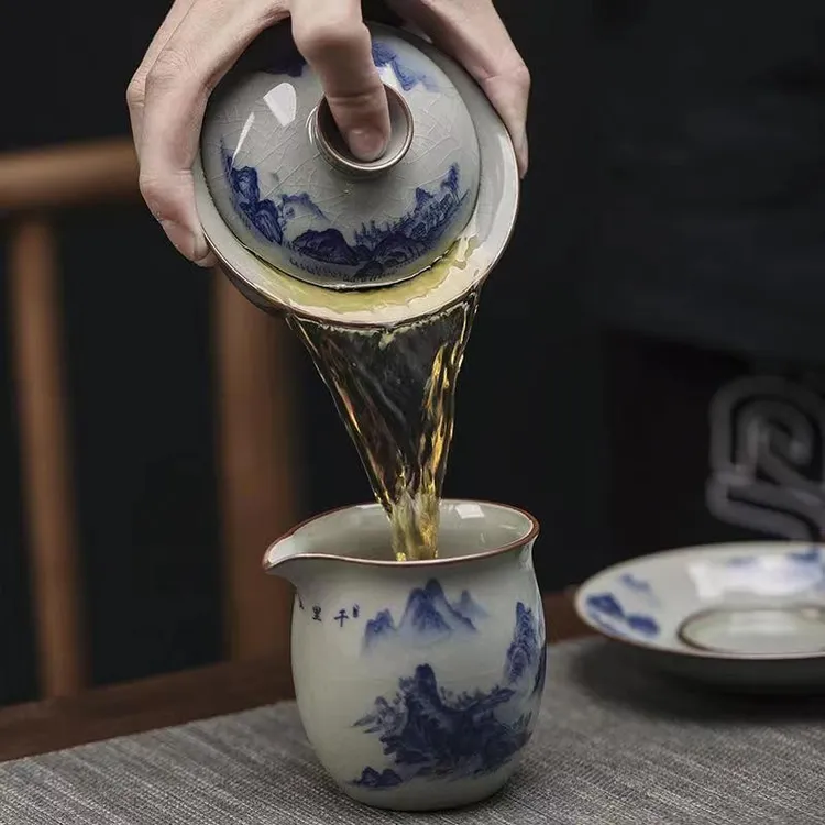 景德镇陶瓷茶具千里江山盖碗套装山水三才茶碗茶杯子单个家用防烫