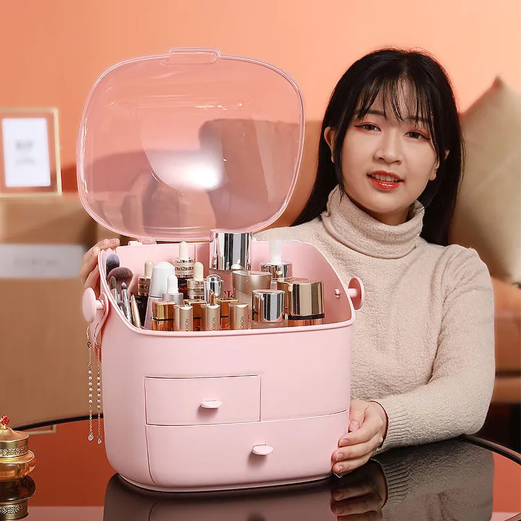 新疆包邮化妆品收纳盒网红多功能防尘大容量桌面梳妆台护肤品置物