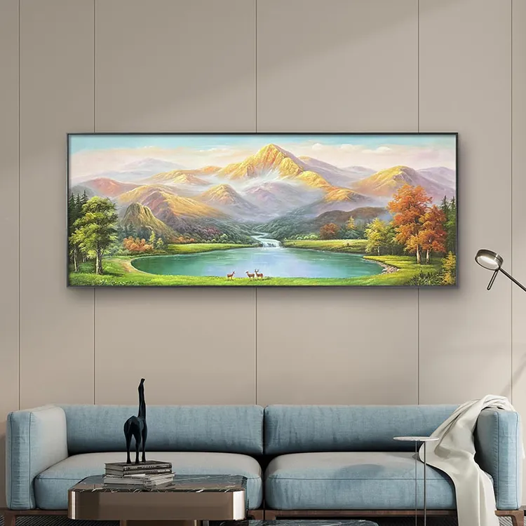 客厅沙发背景墙装饰画现代简约高端手绘金山山水风景挂画