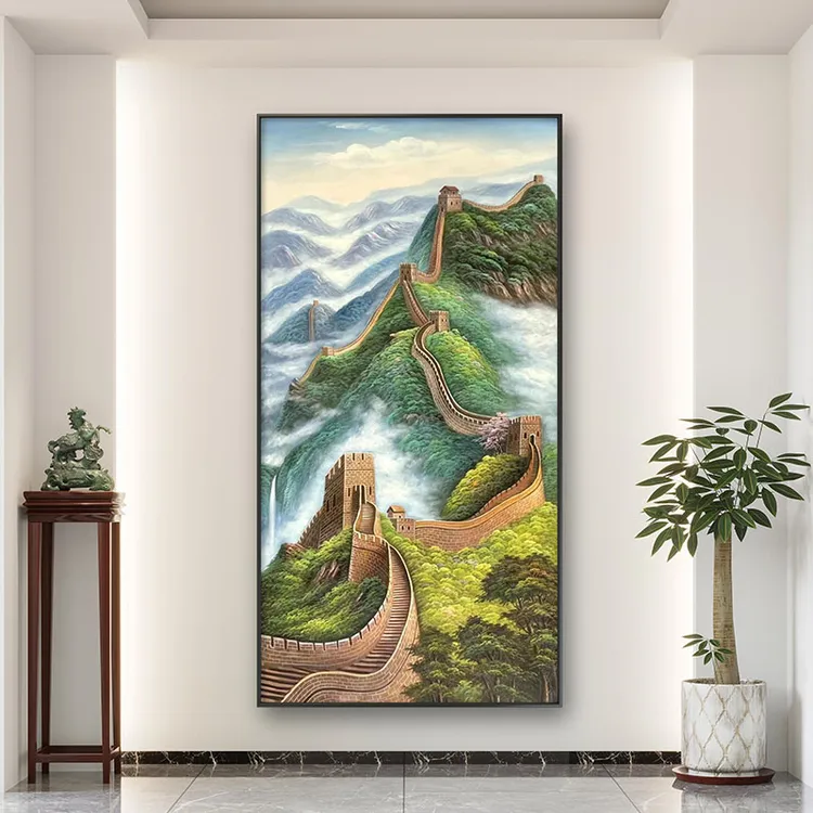 万里长城高端原创手工新款入户玄关装饰画竖版风景挂画中式带框