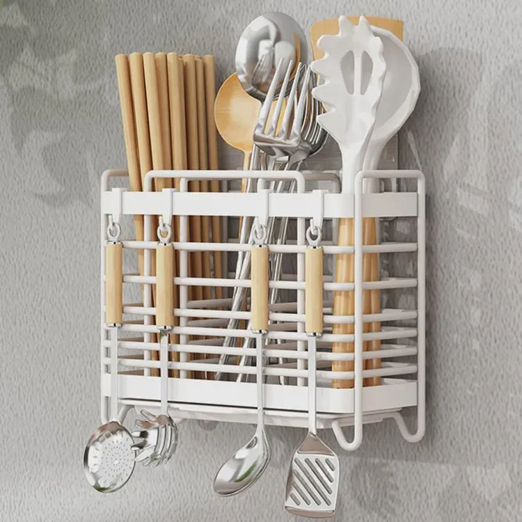 筷子收纳盒厨房免安装一体壁挂式家用多功能筷笼餐具勺沥水置物架