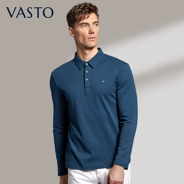 VASTO/华斯度秋季商务休闲纯色长袖POLO衫棉质舒适透气翻领T恤男